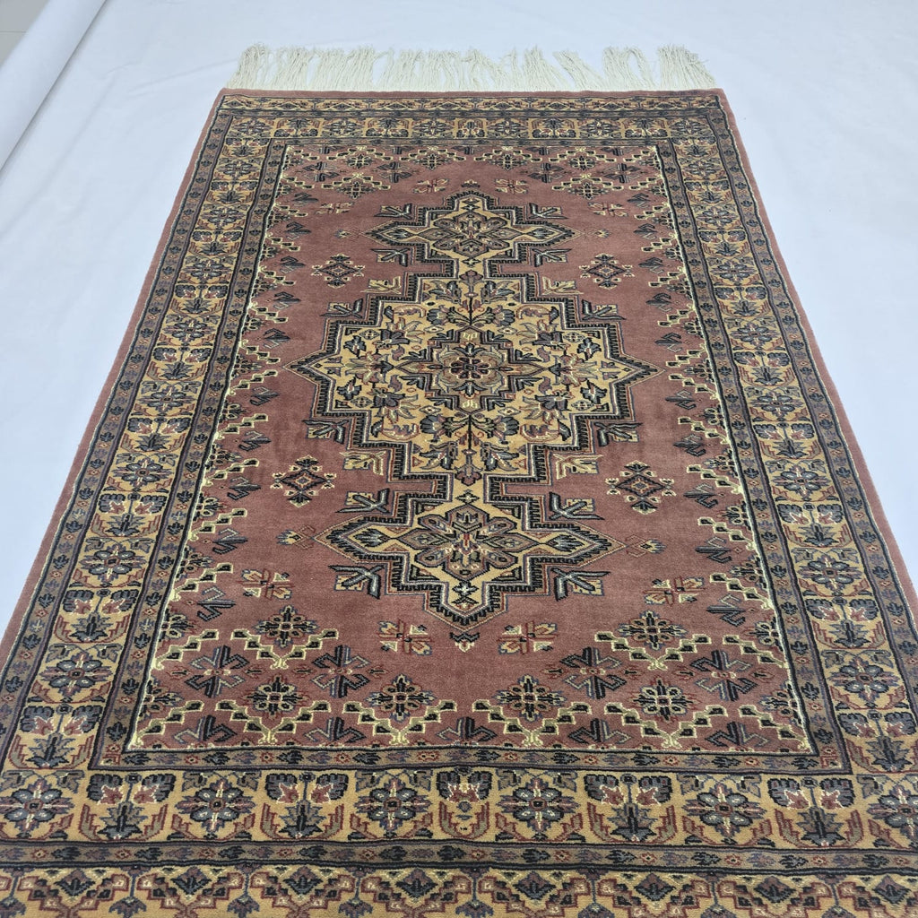 4x6 Copper Color Kafkazi Handmade Rug – Azo Free Geometric Wool, Cotton & Silk Touch Carpet
