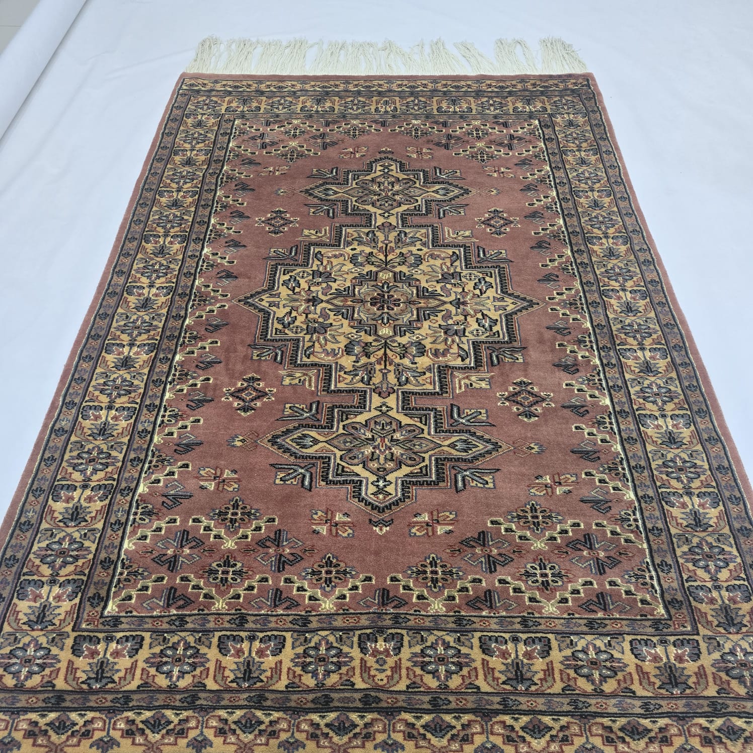 4x6 Copper Color Kafkazi Handmade Rug – Azo Free Geometric Wool, Cotton & Silk Touch Carpet