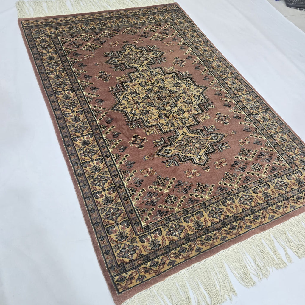 4x6 Copper Color Kafkazi Handmade Rug – Azo Free Geometric Wool, Cotton & Silk Touch Carpet