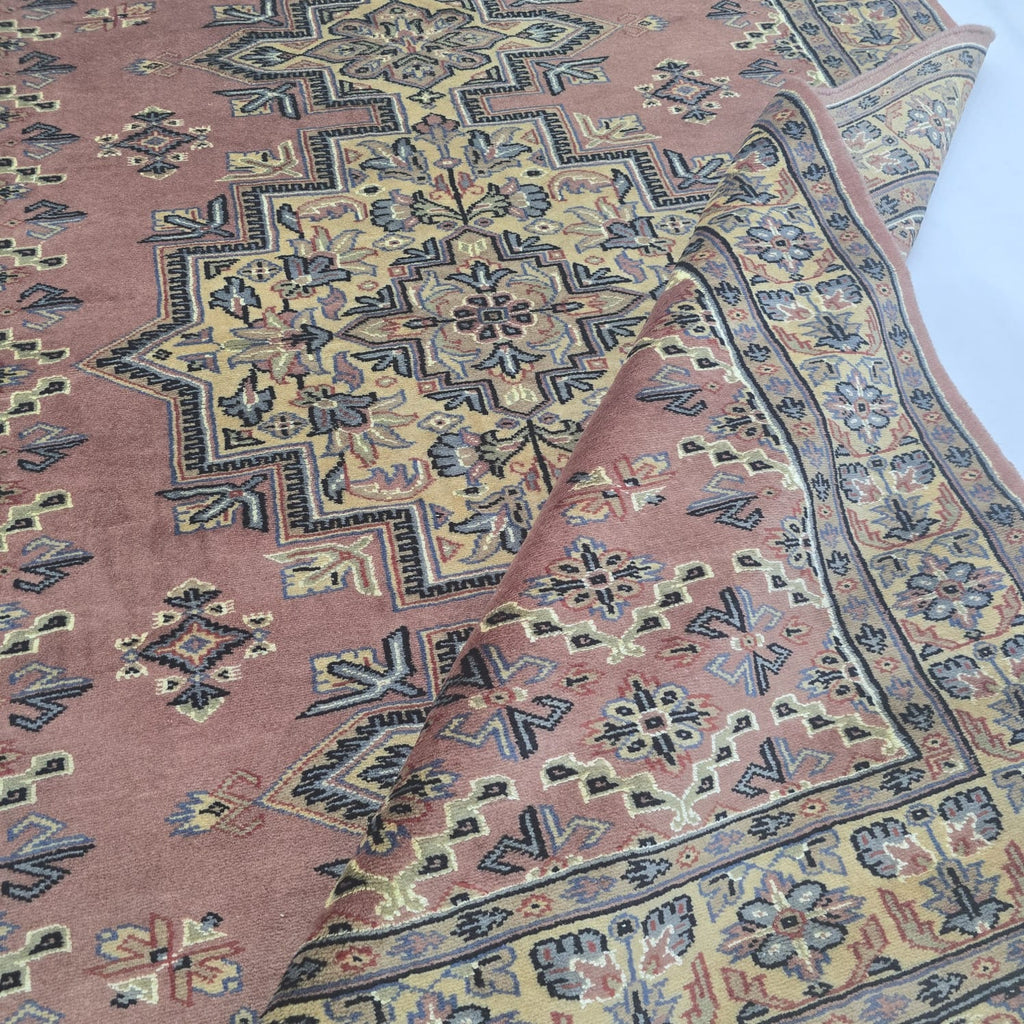4x6 Copper Color Kafkazi Handmade Rug – Azo Free Geometric Wool, Cotton & Silk Touch Carpet