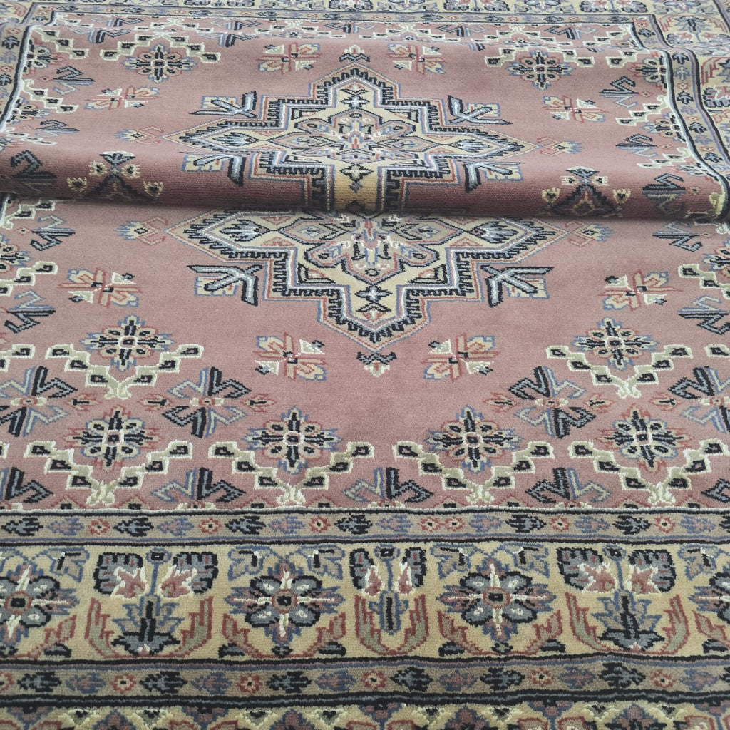 4x6 Copper Color Kafkazi Handmade Rug – Azo Free Geometric Wool, Cotton & Silk Touch Carpet