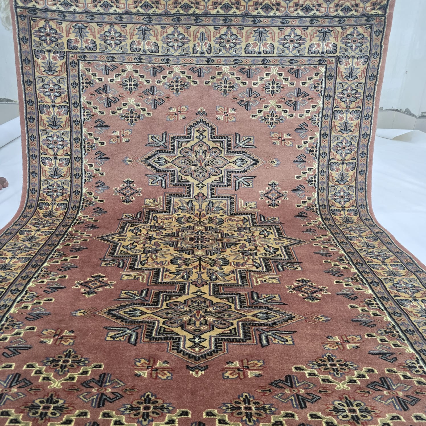 4x6 Copper Color Kafkazi Handmade Rug – Azo Free Geometric Wool, Cotton & Silk Touch Carpet