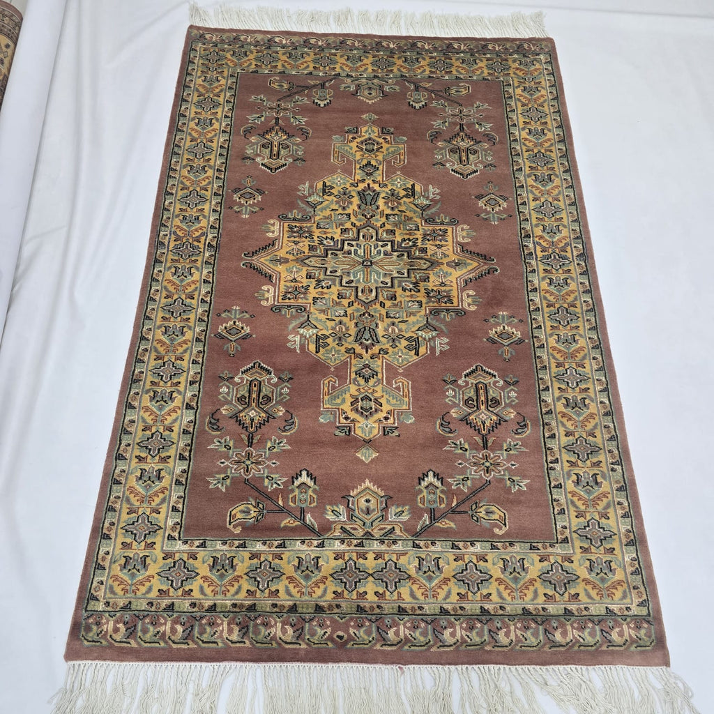 4x6 Handmade Kafkazi Copper Rug – Azo Free Geometric Wool, Cotton & Silk Touch Area Rug