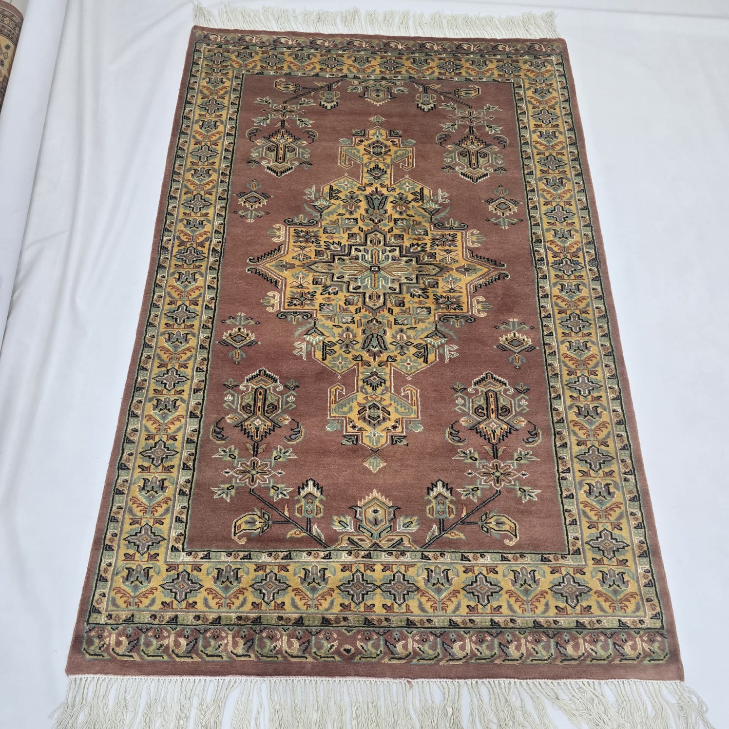 4x6 Handmade Kafkazi Copper Rug – Azo Free Geometric Wool, Cotton & Silk Touch Area Rug