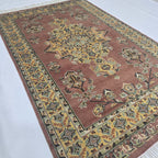 4x6 Handmade Kafkazi Copper Rug – Azo Free Geometric Wool, Cotton & Silk Touch Area Rug