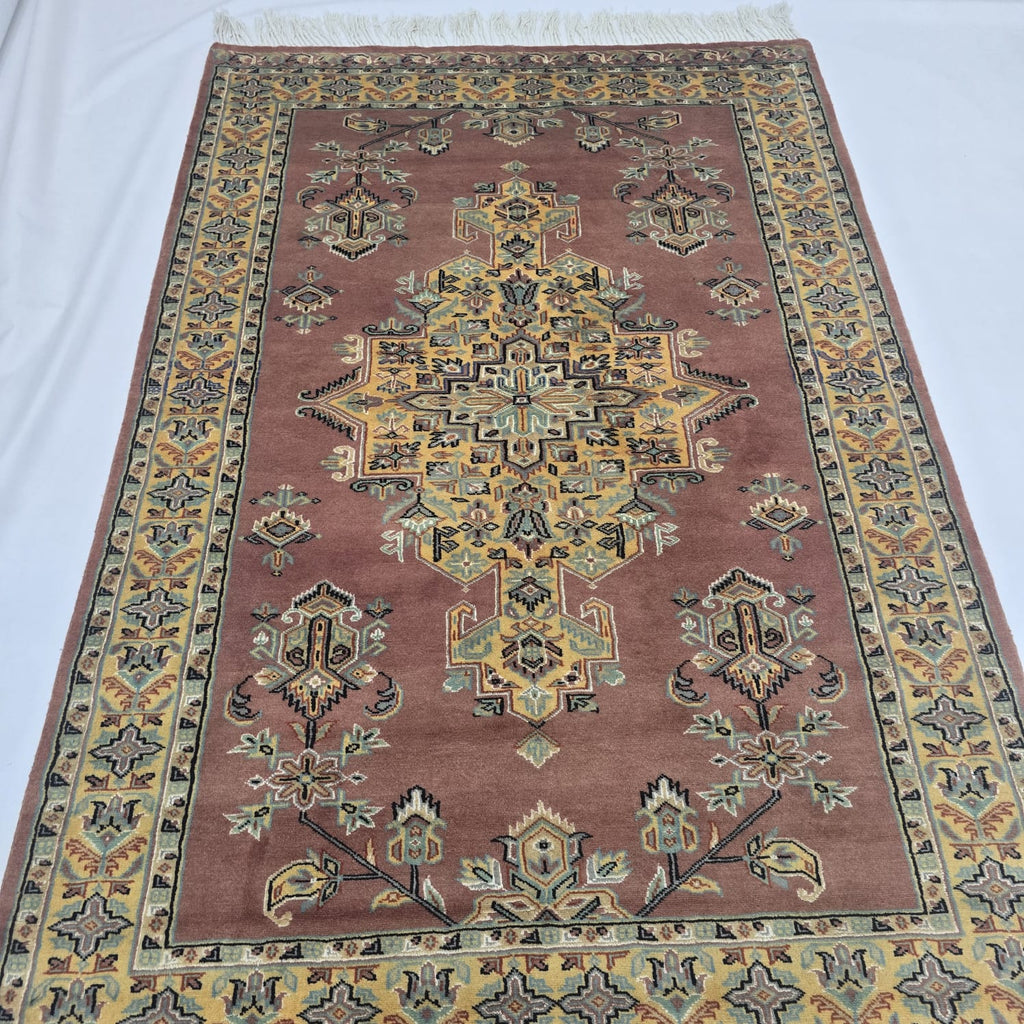 4x6 Handmade Kafkazi Copper Rug – Azo Free Geometric Wool, Cotton & Silk Touch Area Rug