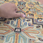 4x6 Handmade Kafkazi Copper Rug – Azo Free Geometric Wool, Cotton & Silk Touch Area Rug