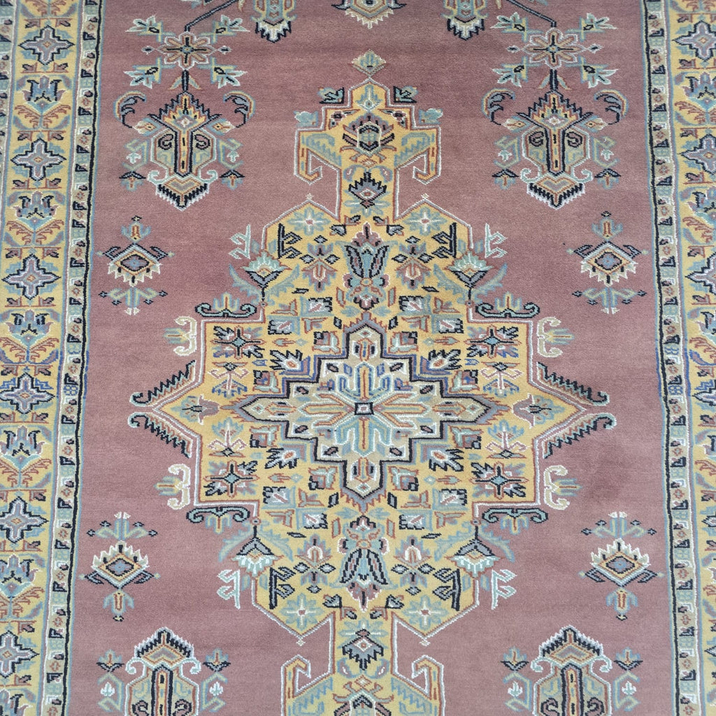 4x6 Handmade Kafkazi Copper Rug – Azo Free Geometric Wool, Cotton & Silk Touch Area Rug