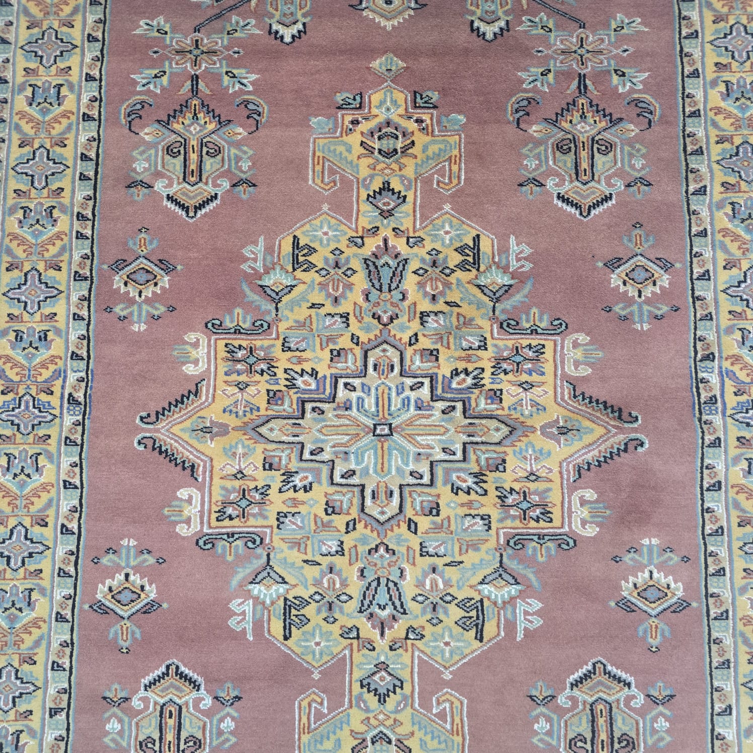 4x6 Handmade Kafkazi Copper Rug – Azo Free Geometric Wool, Cotton & Silk Touch Area Rug