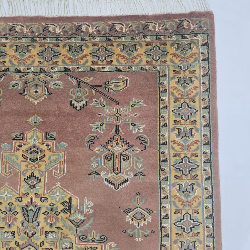 4x6 Handmade Kafkazi Copper Rug – Azo Free Geometric Wool, Cotton & Silk Touch Area Rug