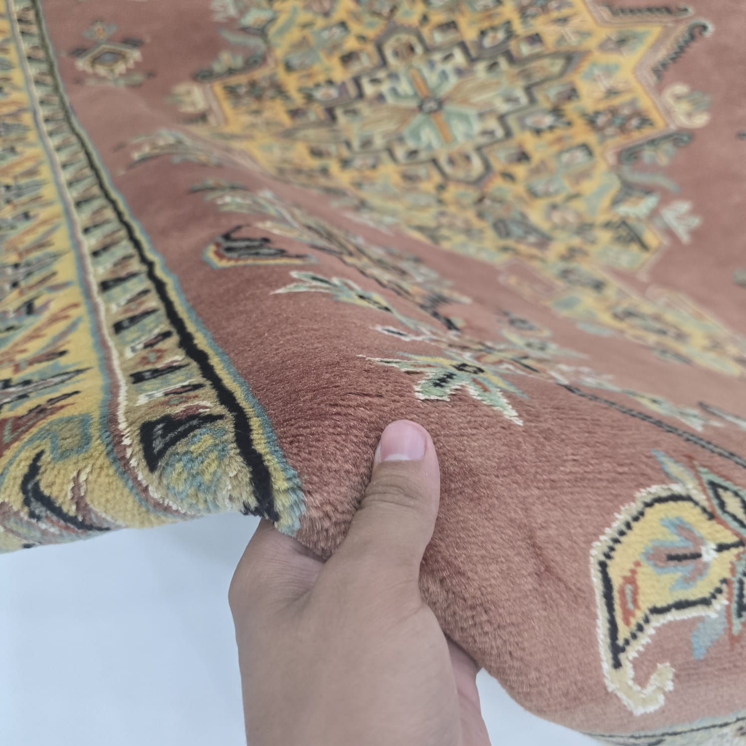 4x6 Handmade Kafkazi Copper Rug – Azo Free Geometric Wool, Cotton & Silk Touch Area Rug