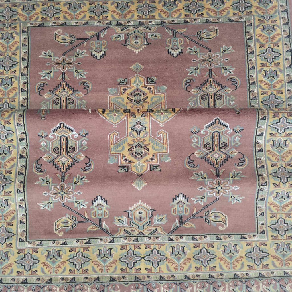 4x6 Handmade Kafkazi Copper Rug – Azo Free Geometric Wool, Cotton & Silk Touch Area Rug