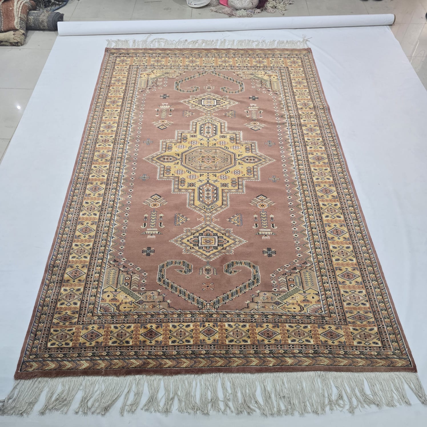 6x9 Copper Geometric Handmade Cotton & Wool Silk Touch Rug | Premium Luxury Area Rug