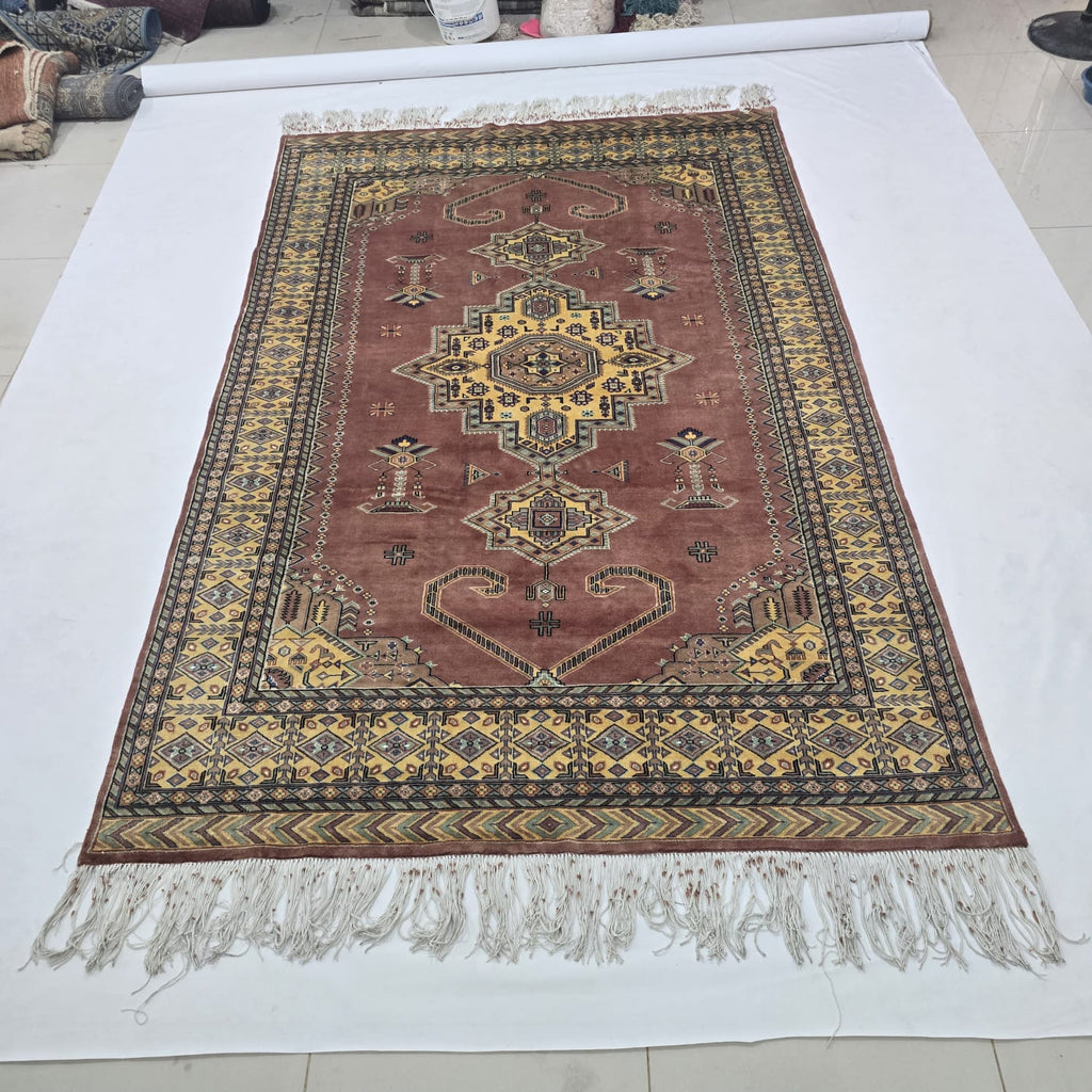 6x9 Copper Geometric Handmade Cotton & Wool Silk Touch Rug | Premium Luxury Area Rug