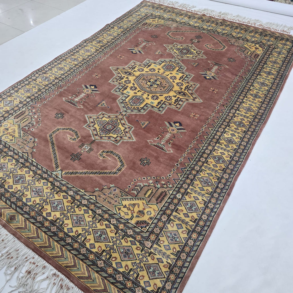 6x9 Copper Geometric Handmade Cotton & Wool Silk Touch Rug | Premium Luxury Area Rug