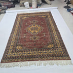 6.5x9.5 Handmade Kafkazi Copper Area Rug – Azo Free Geometric Wool, Cotton & Silk Touch Rug