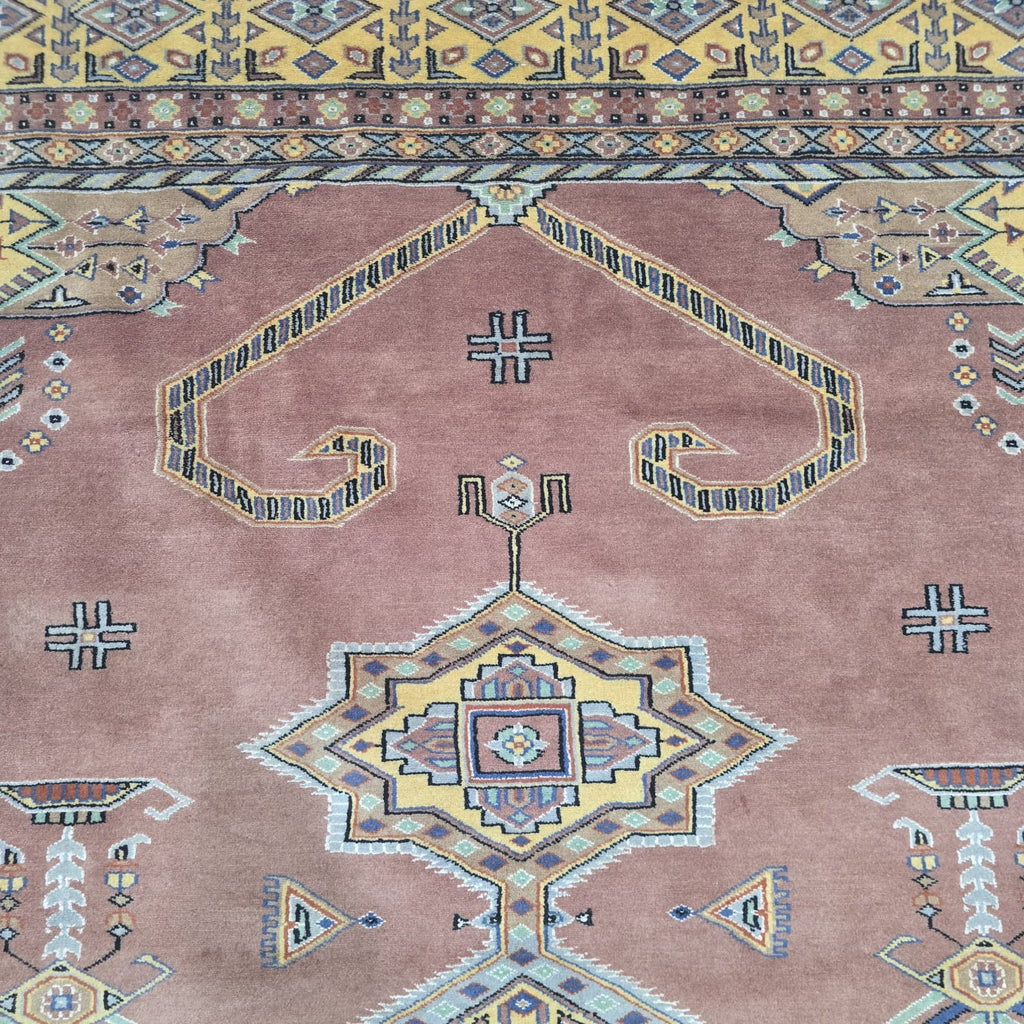 6.5x9.5 Handmade Kafkazi Copper Area Rug – Azo Free Geometric Wool, Cotton & Silk Touch Rug