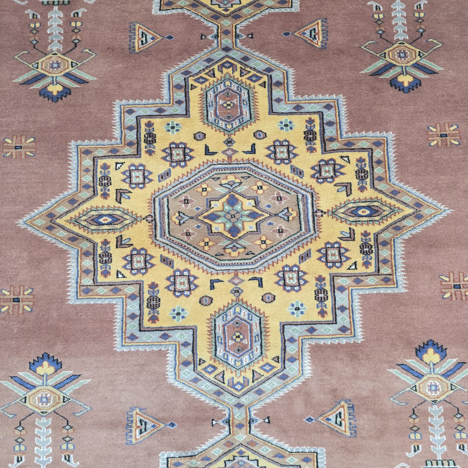 6.5x9.5 Handmade Kafkazi Copper Area Rug – Azo Free Geometric Wool, Cotton & Silk Touch Rug