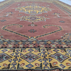 6.5x9.5 Handmade Kafkazi Copper Area Rug – Azo Free Geometric Wool, Cotton & Silk Touch Rug