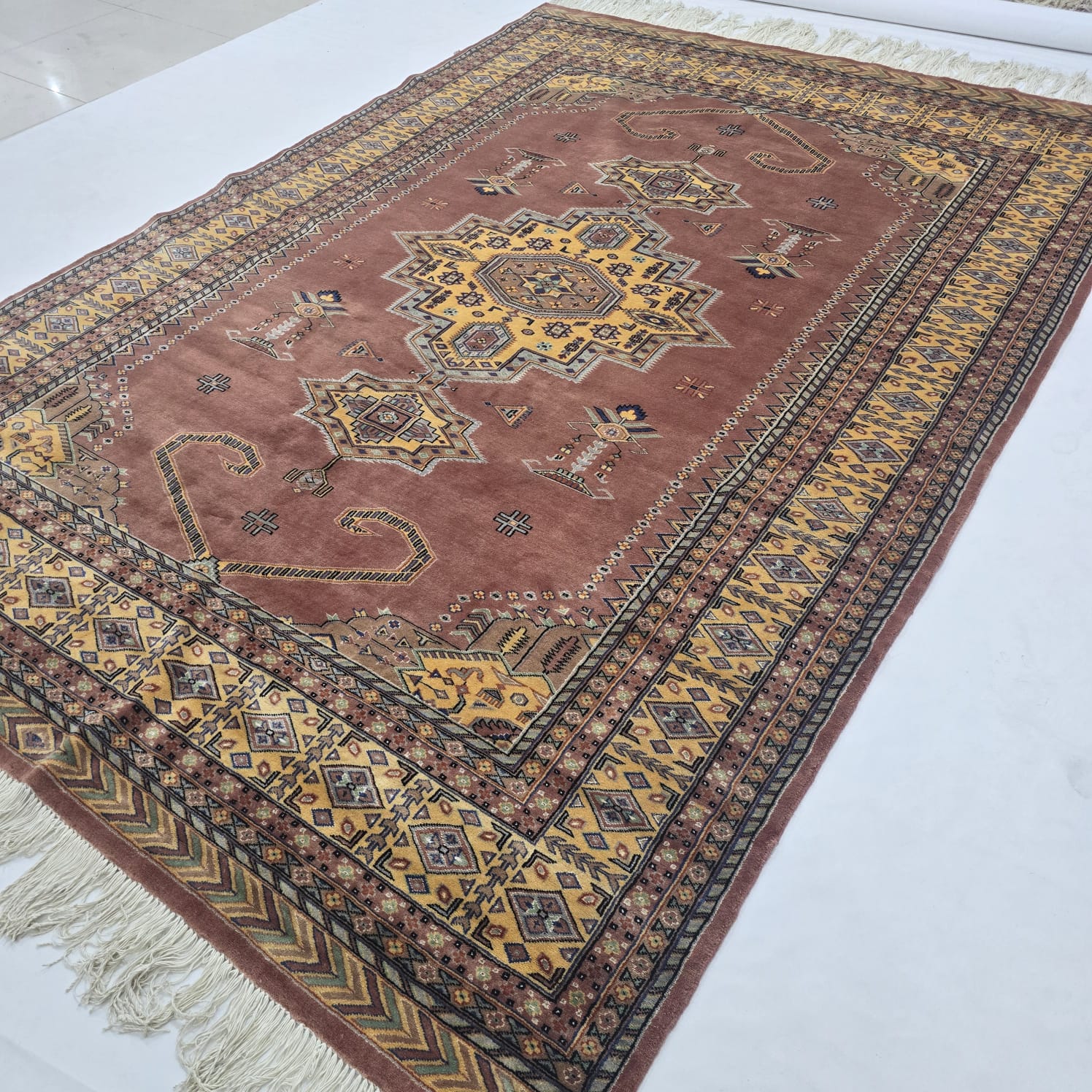 6.5x9.5 Handmade Kafkazi Copper Area Rug – Azo Free Geometric Wool, Cotton & Silk Touch Rug