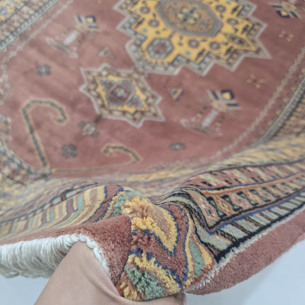 6.5x9.5 Handmade Kafkazi Copper Area Rug – Azo Free Geometric Wool, Cotton & Silk Touch Rug