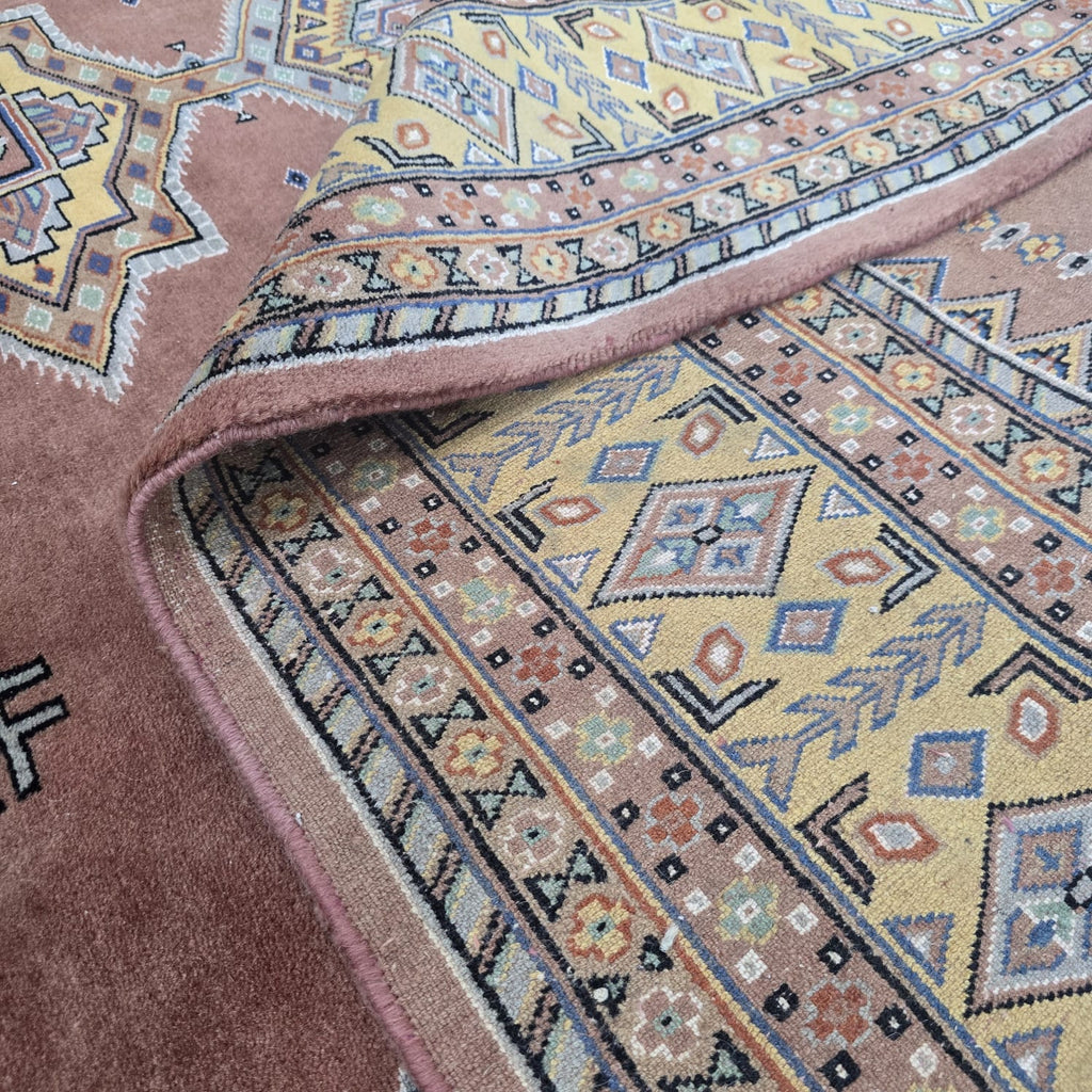 6.5x9.5 Handmade Kafkazi Copper Area Rug – Azo Free Geometric Wool, Cotton & Silk Touch Rug