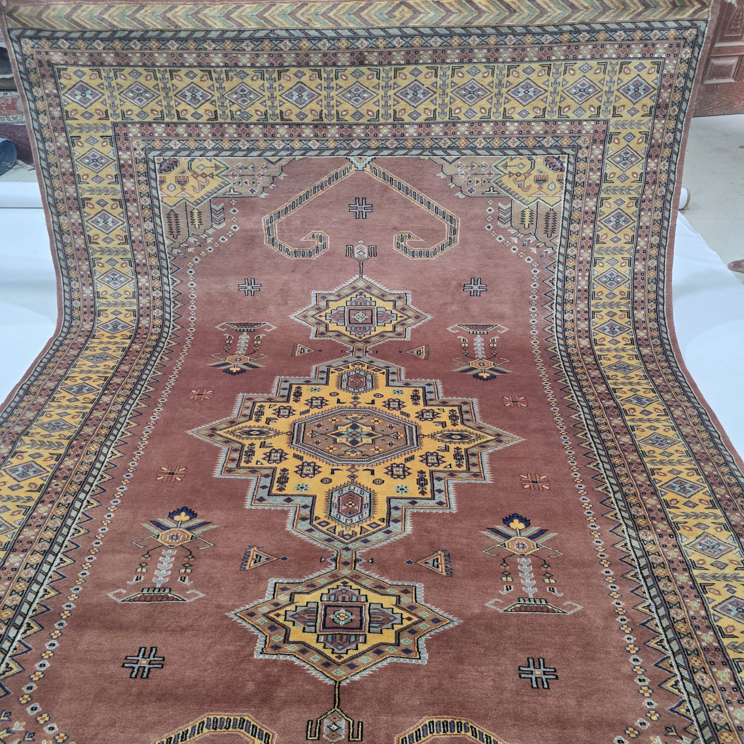 6.5x9.5 Handmade Kafkazi Copper Area Rug – Azo Free Geometric Wool, Cotton & Silk Touch Rug