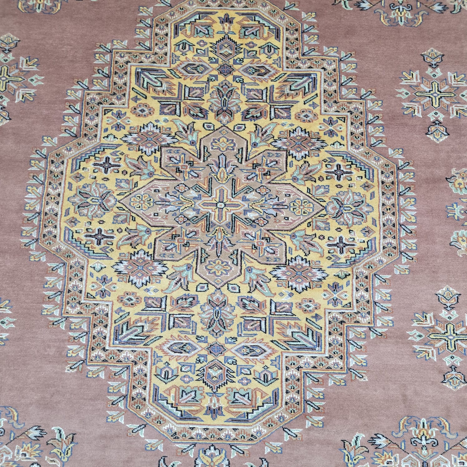 7x10 Handmade Kafkazi Rug – Copper Geometric Wool & Cotton Area Rug | Azo-Free Silk Touch Carpet