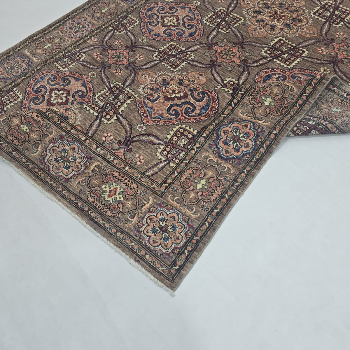 6x9 Brown Super Kazak Geometric Area Rug | Handmade Wool & Cotton Rug