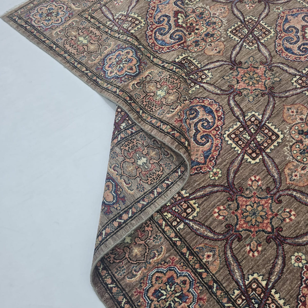 6x9 Brown Super Kazak Geometric Area Rug | Handmade Wool & Cotton Rug