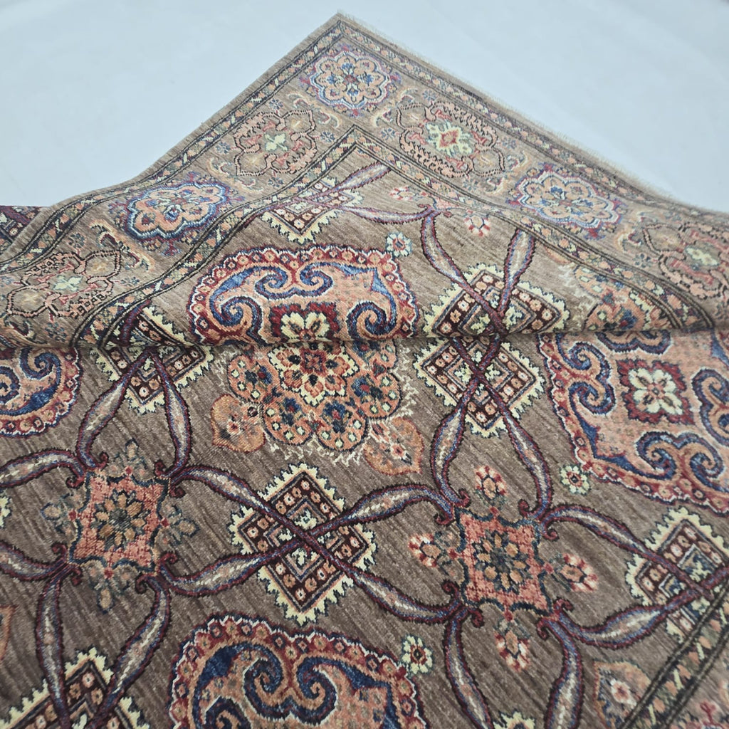 6x9 Brown Super Kazak Geometric Area Rug | Handmade Wool & Cotton Rug