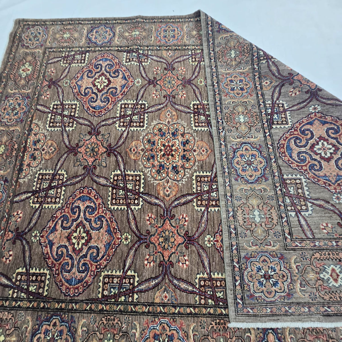 6x9 Brown Super Kazak Geometric Area Rug | Handmade Wool & Cotton Rug