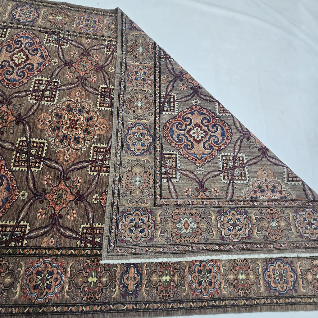 6x9 Brown Super Kazak Geometric Area Rug | Handmade Wool & Cotton Rug