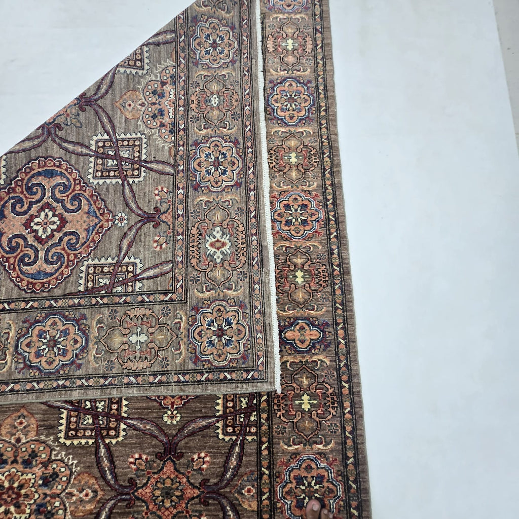 6x9 Brown Super Kazak Geometric Area Rug | Handmade Wool & Cotton Rug