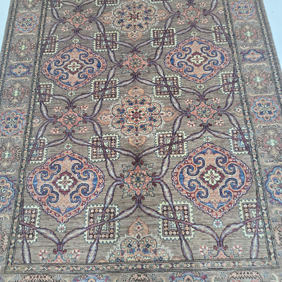 6x9 Brown Super Kazak Geometric Area Rug | Handmade Wool & Cotton Rug