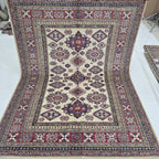 5x7 Beige Super Kazak Geometric Handmade Cotton & Wool Rug | Premium Luxury Area Rug