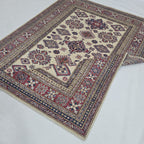 5x7 Beige Super Kazak Geometric Handmade Cotton & Wool Rug | Premium Luxury Area Rug