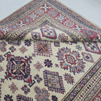 5x7 Beige Super Kazak Geometric Handmade Cotton & Wool Rug | Premium Luxury Area Rug