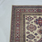 5x7 Beige Super Kazak Geometric Handmade Cotton & Wool Rug | Premium Luxury Area Rug