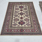 5x7 Beige Super Kazak Geometric Handmade Cotton & Wool Rug | Premium Luxury Area Rug