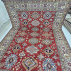 8x10 Red Super Kazak Geometric Area Rug | Handmade Wool & Cotton Rug