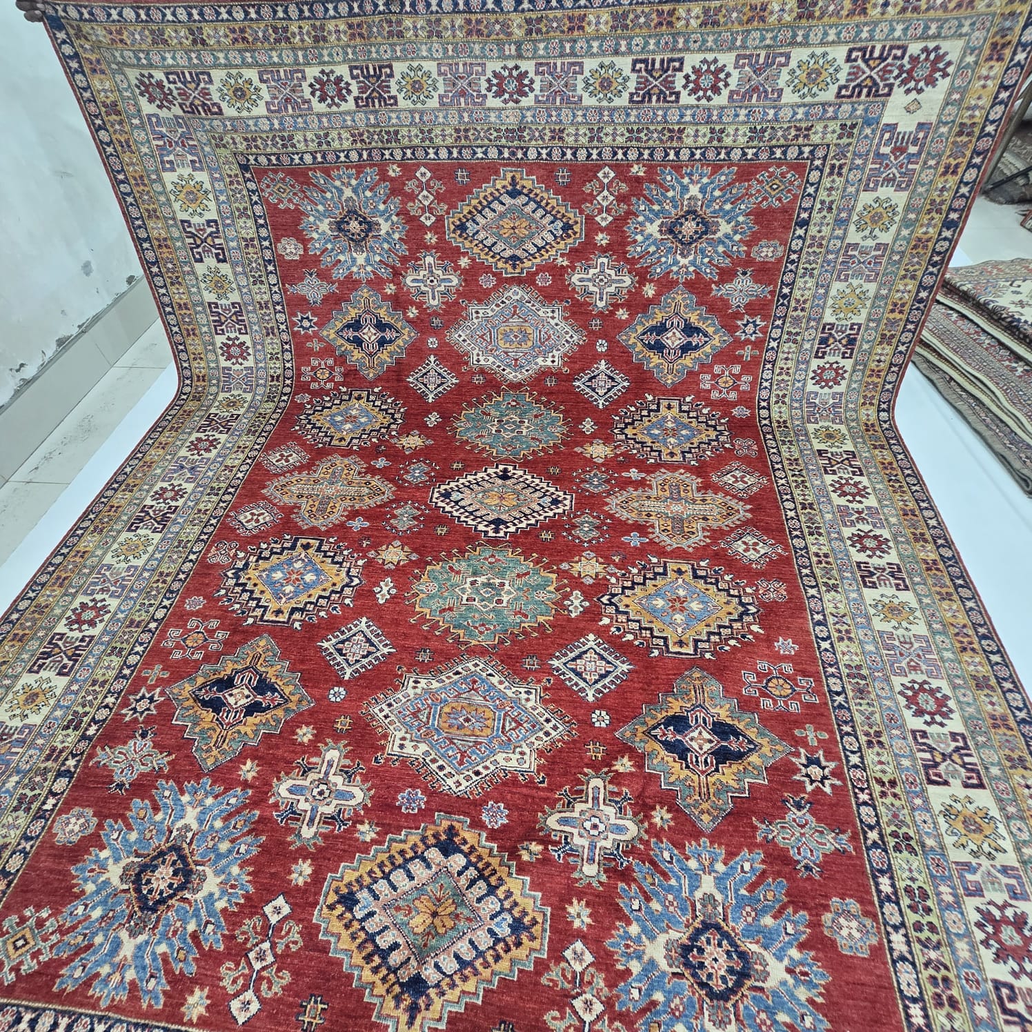 8x10 Red Super Kazak Geometric Area Rug | Handmade Wool & Cotton Rug