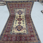 2.5x4 Beige Super Kazak Geometric Area Rug | Handmade Wool & Cotton Rug