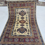 2.5x4 Beige Super Kazak Geometric Area Rug | Handmade Wool & Cotton Rug