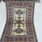 2.5x4 Beige Super Kazak Geometric Area Rug | Handmade Wool & Cotton Rug