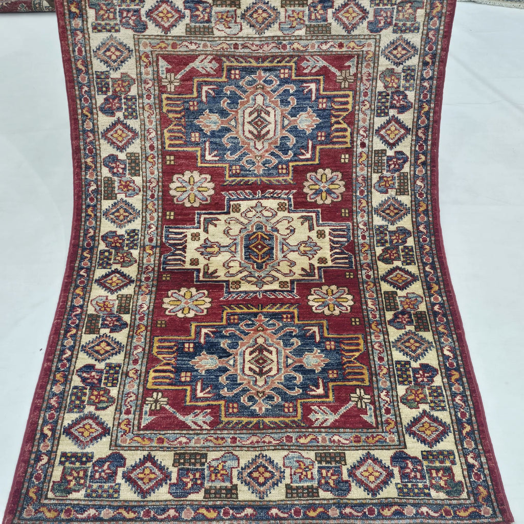 2.5x4 Red Super Kazak Geometric Area Rug | Handmade Wool & Cotton Rug