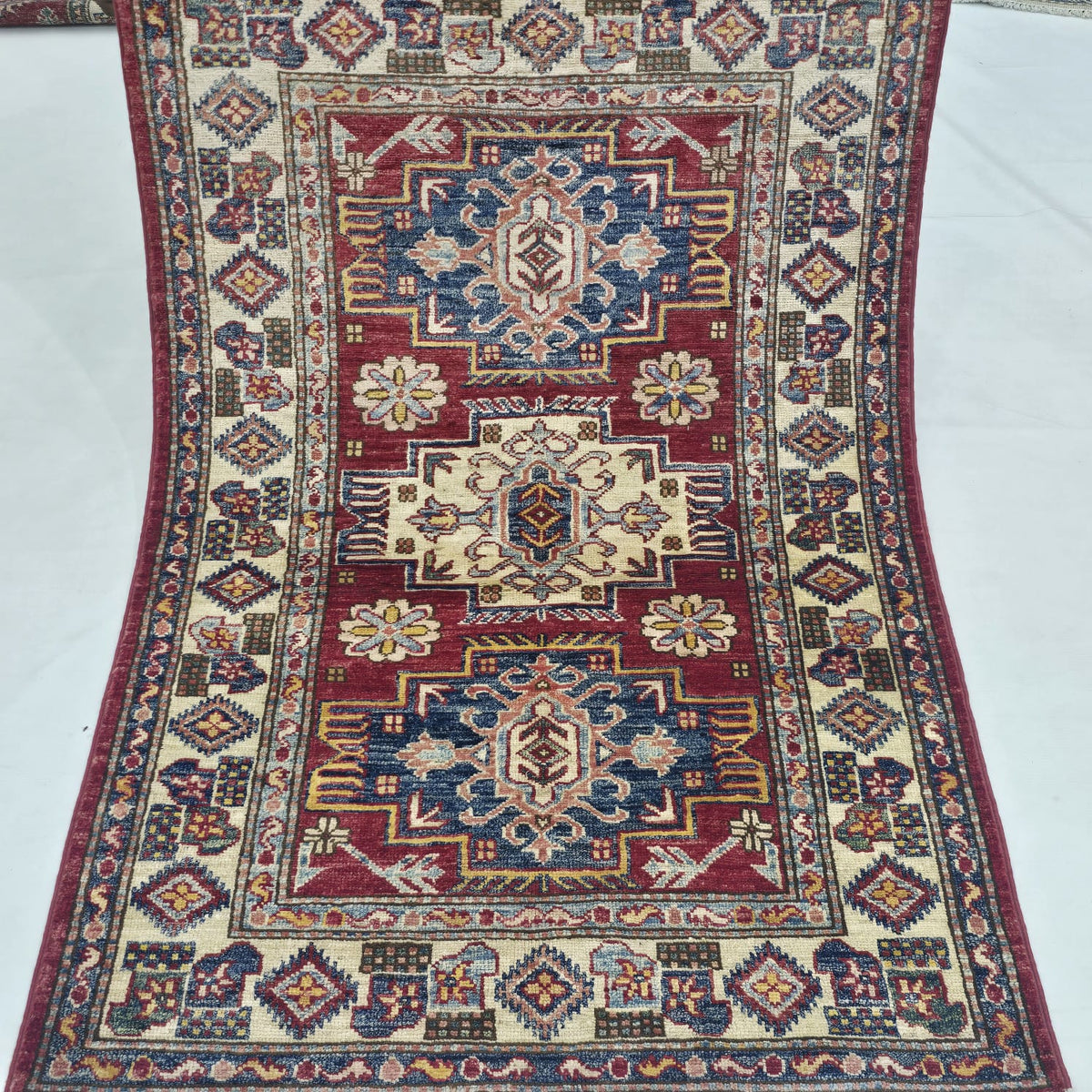 2.5x4 Red Super Kazak Geometric Area Rug | Handmade Wool & Cotton Rug