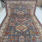 7x10 Gray Super Kazak Geometric Area Rug | Handmade Wool & Cotton Rug