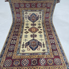 2.5x4 Beige Super Kazak Geometric Area Rug | Handmade Wool & Cotton Rug