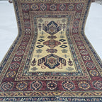 2.5x4 Beige Super Kazak Geometric Area Rug | Handmade Wool & Cotton Rug